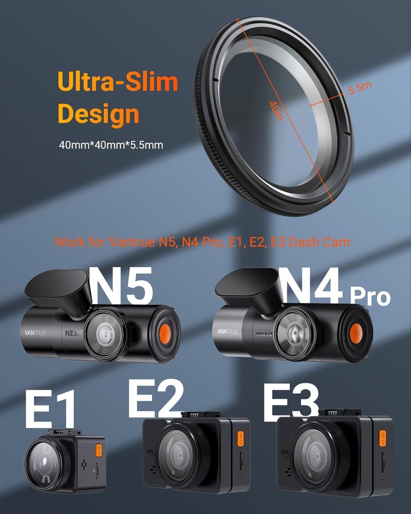 Vantrue 40mm Ultra-Slim CPL Circular Polarizer Filter for N4 Pro(S), N5(S),N4S, S1 Pro(MAX), N2X,E2, E1 Lite Dash Cam, Reduce Glare and Reflection, Enhance Contrast - Image 2